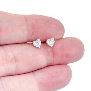 Vintage IBB CH Sterling Silver 925 5.7mm Heart Cubic Zirconia Stud Earrings